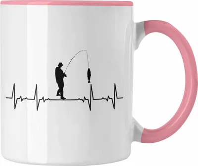 Produktbild von Trendation - Angeln Herzschlag Tasse Geschenkidee Fischer Fischen Lustiger Spruch zum Angeln (Rosa)
