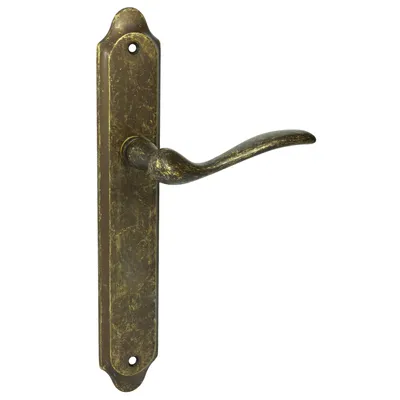 Produktbild von DOMINO Türgriff Blind Drückergarnitur | Langschildgarnitur | Türklinke für Zimmertür, Bürotür, Kellertür & Innentür | L-Form | Türbeschläge aus Messing |Antik Gold Türdrückergarnitur | TULUZA M75