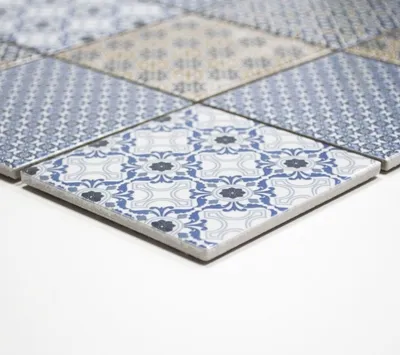 Produktbild von Handmuster Retro Vintage Mosaik Fliese Keramik weiß blau orange grau MOS22B-1404_m
