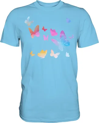 Produktbild von Aquarell Farbenfrohe Schmetterlinge T-Shirt – Sky Blue / S