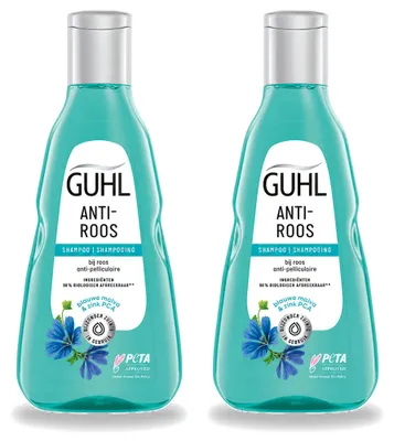 Zdjęcie produktu dla 2 sztuki szamponu Guhl Anti-Schuppen z niebieską malwą - 250 ml - zestaw ekonomiczny
