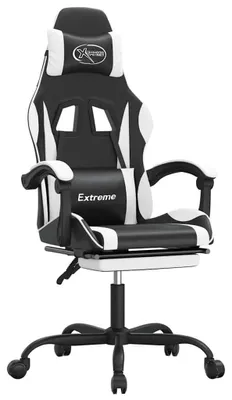 Image de vidaXL Chaise de jeu avec repose-pieds noir et blanc similicuir