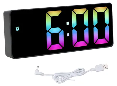 Obrázek produktu pro Barevný digitální budík s LED displejem, velký displej, elektronický, na noční stolek, do ložnice, 0725, černý ve tvaru mušle, styl C