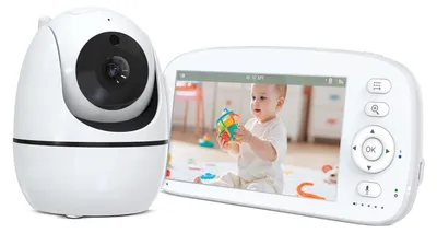 Image de Moniteur vidéo pour bébé ZELURXX avec FHSS 2,4 GHz, caméra à 360°, vision nocturne, VOX, audio bidirectionnel, zoom, détection des pleurs, écran partagé, sans Wi-Fi