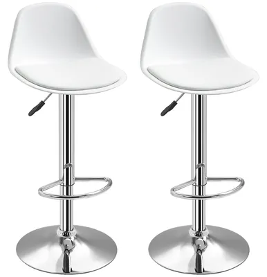 Produktbild von Barhocker 2er-Set höhenverstellbar drehbar, Küchenhocker Tresenhocker Kunstleder, Weiß | 82–104 cm Sitzhöhe | bis 120 kg | Chromfuß