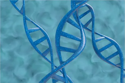 Produktbild von Wallario selbstklebendes Poster - DNA-Strang in blau auf türkisem Hintergrund, Größe: 100 x 150 cm