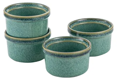 4er-Set Soufflé-Förmchen, 120 ml, Porzellan, Mini-Auflaufformen, grün