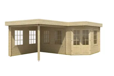 Produktbild von Alpholz 5-Eck Gartenhaus Pepe 40 mm Wandstärke mit Terrasse 442 x 302 cm + 300 cm, Pinie (Imprägniert)