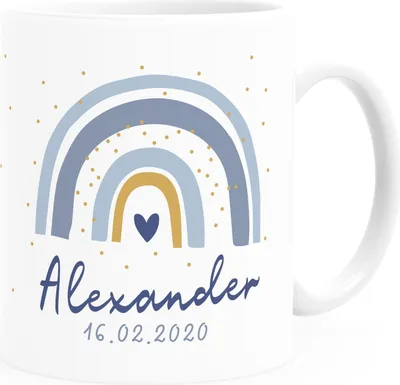 Produktbild von Kinder-Tasse Kunststoff Regenbogen personalisierte Namenstasse für Jungen Mädchen SpecialMe® Jungen weiß Kunstoff-Tasse