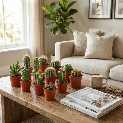 Image de Lot de mini cactus - 9 pièces - Ø 5,5 cm - Hauteur : 5-10 cm
