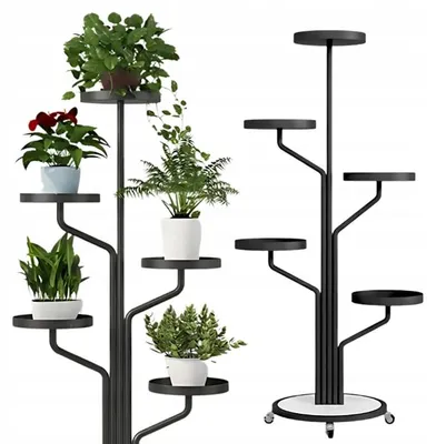 Produktbild von Pflanzenständer auf Rollen - 135 cm - Fahrbares Metall-Pflanzenregal - Schwarz