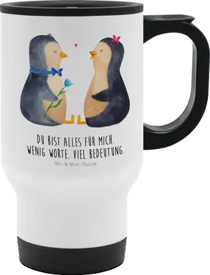 Produktbild von Mr. & Mrs. Panda Thermobecher To Go Pinguin Pärchen - Weiß - Geschenk, Teebecher, Hochzeit, Hochzeitsgeschenk, To-Go-Becher, Mehrwegbecher, thermosbecher, Liebe