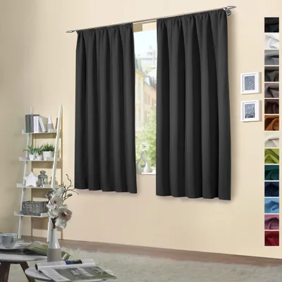 Produktbild von heimtexland ® 2 Stück Thermo Verdunkelungsvorhänge Sonnenschutz Kälteisolierung Verdunkelungsgardinen Kräuselband Vorhang Typ139 Schwarz HxB 175 x 135 cm