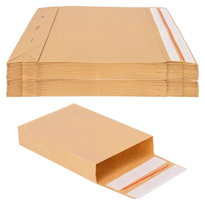 Produktbild von 50 Faltentaschen 229x162x40 mm mit Klotzboden, doppelte Haftklebung und Aufreißfaden Versandtasche