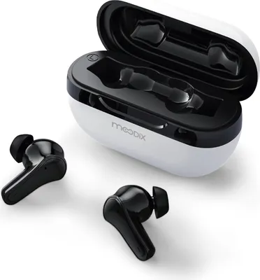 Produktbild von Moodix Bluetooth-Kopfhörer für Männer und Frauen, aktive Geräuschunterdrückung drahtlose Kopfhörer mit Mikrofon, Smart Touch Control Ohrhörer für Android und iOS, weiß-schwarz, ipx4 wasserdicht