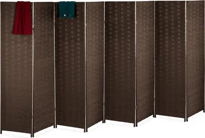 Immagine prodotto di Paravento divisorio Relaxdays, A x L: 170 x 320 cm, divisorio pieghevole, schermo in 8 pannelli, legno e corda di carta, marrone