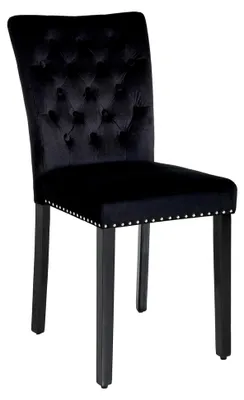 Produktbild von Chesterfield Stuhl Castle - schwarz - Samt Gummibaumholz Ziernieten Knopfheftung Esszimmerstuhl