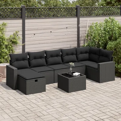 Produktbild von Eleganten-Stil 8-tlg. Garten-Lounge-Set mit Kissen Garten-Sofagarnitur, Outdoor Indoor, Schwarz Poly Rattan Gartenmöbel-Sets CHY27094840