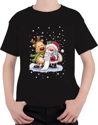 Produktbild von Santa Klaus Rudolf Rentier Schnee - Weihnachten Weihnachtsgeschenk Christmas Uni Kinder T-Shirt, Schwarz, 104