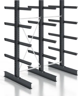 Produktbild von STIER Kragarmregal schraubbar doppelseitig 2 Felder mit 4 Ebenen 2560x2550x800mm