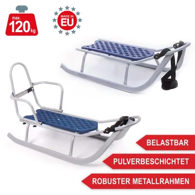 Produktbild von Schlitten ONBEST silber/grau | Rodelschlitten mit Fußsack & Schiebegriff | Stahl bis 120 kg | klappbar