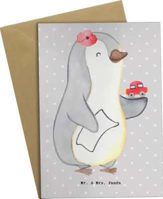 Produktbild von Mr. & Mrs. Panda babykarte Autohändlerin Herz - Grau Pastell - Geschenk, Führerschein, Autohandel, weihnachtskarten, einladungskarten, dankeskarten, Autoprofi, Grußkarten