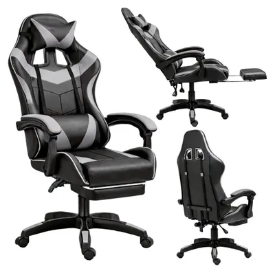Image de Fauteuil gaming pivotant avec repose-pieds, noir et gris