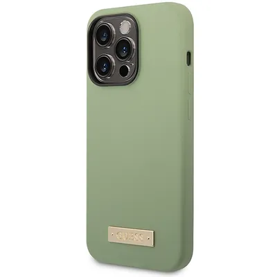 Produktbild von Guess Guhmp14Xsbpla Fall für Iphone 14 Pro Max 6,7 Grün/Khaki Silikon Logo Platte Magsafe