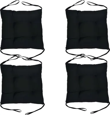 Produktbild von Stuhlkissen 4 Set Schwarze, Sitzkissen 40x40cm mit Bändern Sitzpolster mit Schleifenband Sitzauflage Stuhlauflage Bequeme Weichem für Esszimmer Küche