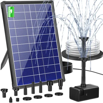 Solarbrunnen 8 W, 4000 mAh, 300 l/h, 8 Düsen, für Teiche