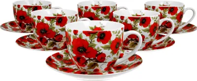 Produktbild von DUO FLORAL 6er-Set Tassen 220 ml LINA mit Untertassen, New Bone China Porzellan