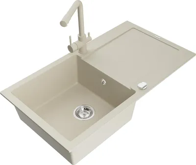 Immagine prodotto di Mexen Leo lavello in granito a 1 vasca con gocciolatoio e rubinetto da cucina Duero, beige- 6501-69-671600-69