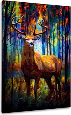Produktbild von Abstrakt Hirsch im Wald Wandbild Leinwandbild Kunstdruck XL Wanddeko: 80x120x2cm