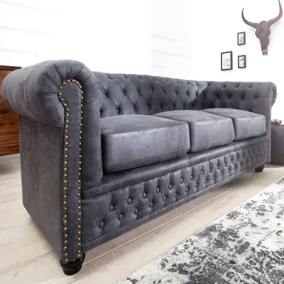 Produktbild von riess-ambiente Design 3er Sofa CHESTERFIELD 200cm antik grau Federkern 3-Sitzer Loungesofa Couch Dreisitzer