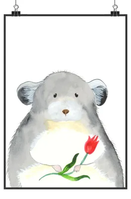 Produktbild von Mr. & Mrs. Panda Bild Chinchilla Blume Motiv DIN A0 - Weiß - Geschenk, drucke, kunstdruck poster, Plakat, Chinchillas, Büro, Wandbild, Chaos, wanddeko, Kummer