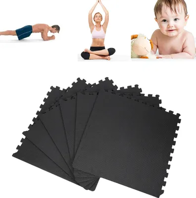 Produktbild von 6x EVA Schutzmatten Schutzmattenset Bodenschutzmatten Fitnessschutzmatten Trainingsmatten Unterlegmatten Sets in schwarz 60x60cm