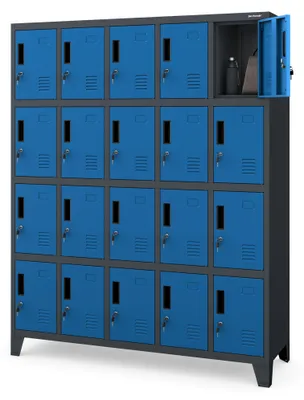 Obrázek produktu pro Šatní skříňka 5B4A Šatní skříňka s 20 přihrádkami Kovová skříňka s práškovým nástřikem 172 cm x 136 cm x 45 cm Antracitově modrá