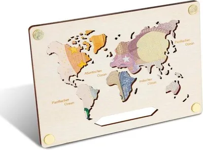 Zdjęcie produktu dla Drewniana kartka okolicznościowa mapa świata - Spersonalizowany prezent pieniężny - 1 sztuka - Mały format - 16 x 11 cm