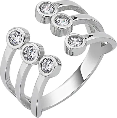 Produktbild von Offener Ring Damenring aus 925 Silber rhodiniert 6 Zirkonia breiter Fingerring Innenumfang 50mm Ø15.9mm