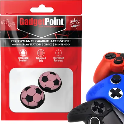 Image de Thumbgrips - Thumbgrips pour PlayStation, PS5, Xbox X/S, One et manette Switch Pro - Thumbgrips pour jeux vidéo - Thumbsticks antidérapants haute performance - Accessoires de protection - Football - Noir et rose -