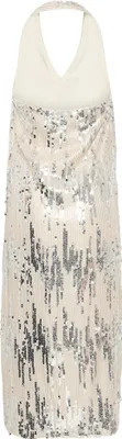 Produktbild von Ichi Damen Party Minikleid mit silbernen Pailletten und Halterneck, Beige