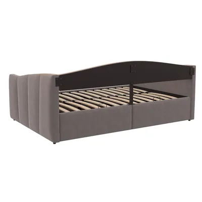 Immagine prodotto di okwish divano letto 140x200 con rete a doghe e braccioli, divano letto multifunzionale in tessuto vellutato, con contenitore idraulico, grigio scuro