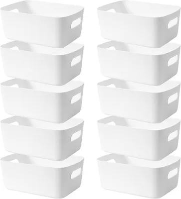 Produktbild von Aufbewahrungsbox Kunststoff Klein 20 cm 10 Stück Aufbewahrungskorb mit Griffen Küchenschrank Organizer Box Körbe Aufbewahrung Kunststoffbox für Badezimmer Regal Kunststoffbox
