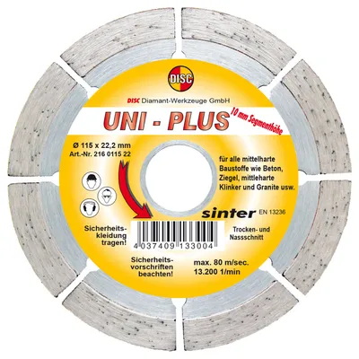 Disc Dia Scheibe Uni Plus Bau für Trocken und Nassschnitt 115x22.2 mm