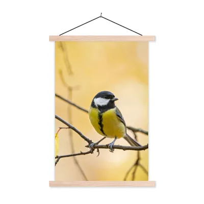 Produktbild von MuchoWow® Textilposter Kohlmeise - Zweig - Vogel - Tiere 40x60 cm mit holzfarbenen Rahmen - Poster