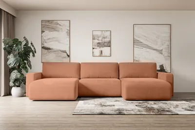Produktbild von ALTDECOR Ecksofa mit Schlaffunktion und Bettkasten Corner Sofa Eckcouch Couch U-Form universal, links/rechts angeordnet Schlafcouch Ausziehbar Wohnlandschaft Schlafsofa KLEEA-U - 347x143x83cm Apricot