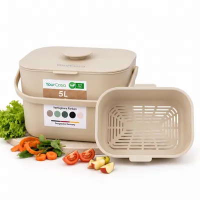 Produktbild von YourCasa Biomülleimer Küche 5L - Komposteimer für alltäglichen Biomüll Spülmaschinenfest mit Sieb & ergonomischen Griff Creme