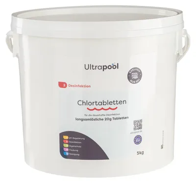 Produktbild von Ultrapool Chlortabletten 20 g langsam löslich – Pool Chlor zur Dauerchlorung 5 kg / 10 kg (1 x 5 kg)