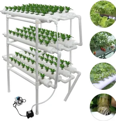 Produktbild von Hydroponik-Küchentisch – Hydroponisches Kweeksystem – Gemüsegartentisch – 108 Pflanzplätze – Inklusive Pumpe und Zeitschaltuhr – Kunststoff – Weiß