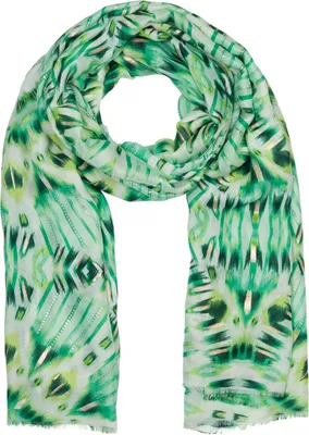 Produktbild von styleBREAKER Damen Schal Batik Shibori Muster mit Metallic Streifen, Leichtes Ethno Tuch mit kurzen Fransen 01016228